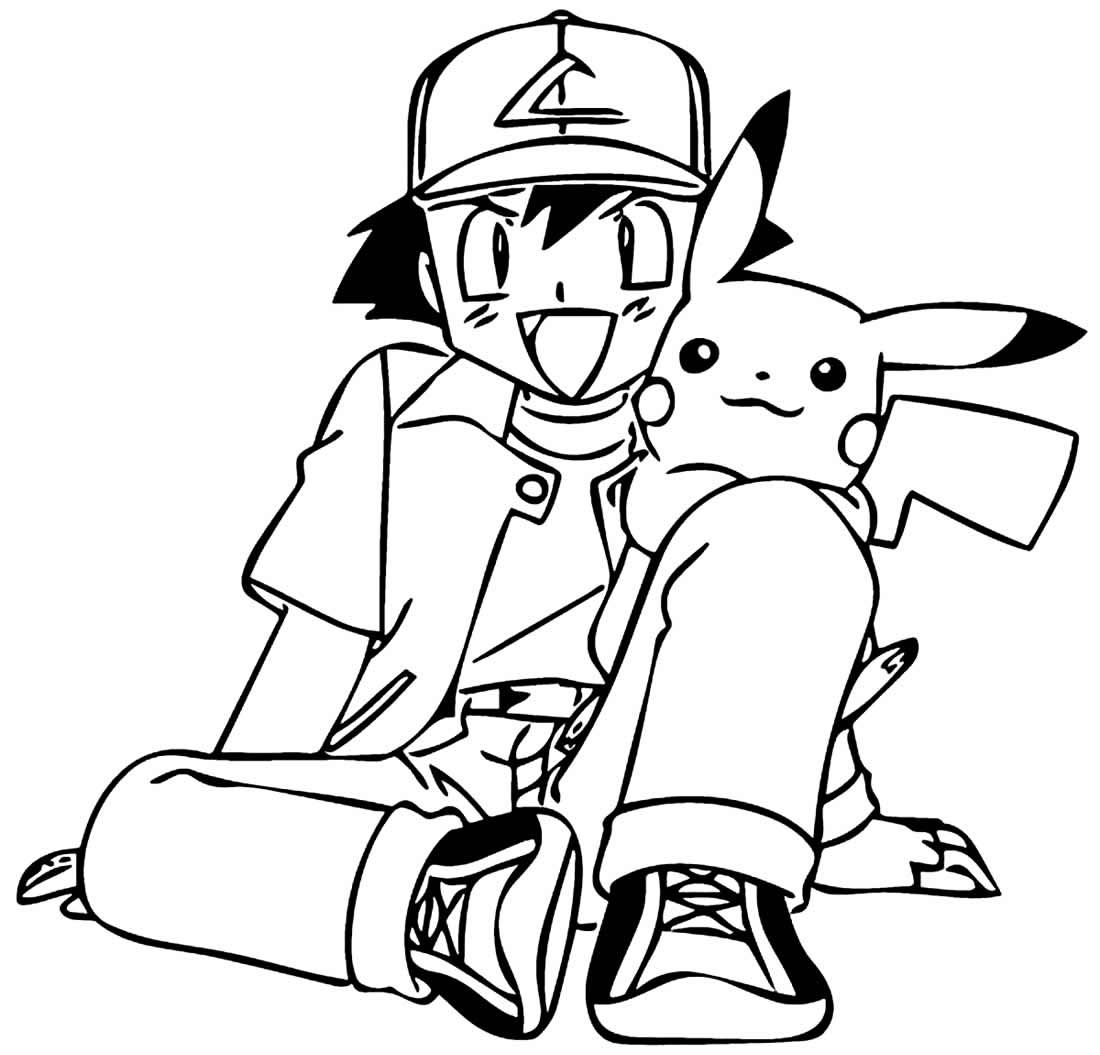 Page de coloriage Ash et Pikachu 
