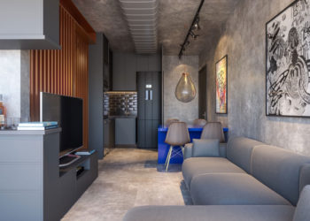 Intégration, ciment brûlé et Tim Burton dictent le décor d’un appartement de 38 m²