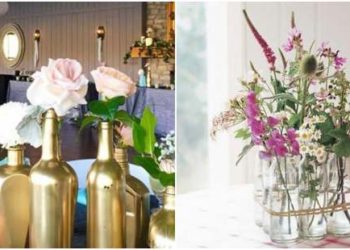 Arranjos de flores em garrafinhas de vidro