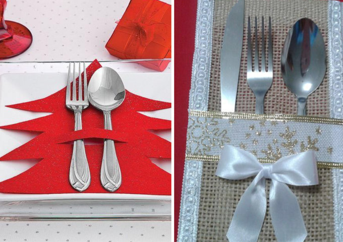 Porte-couverts De Noël En Feutre 12 Pièces Avec 20 Serviettes Assorties – Décoration De Table Festives Et Réutilisables