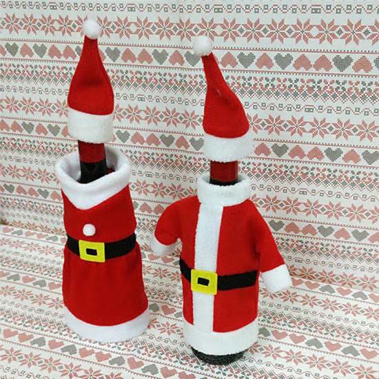 Bouteilles décorées de tissu pour Noël