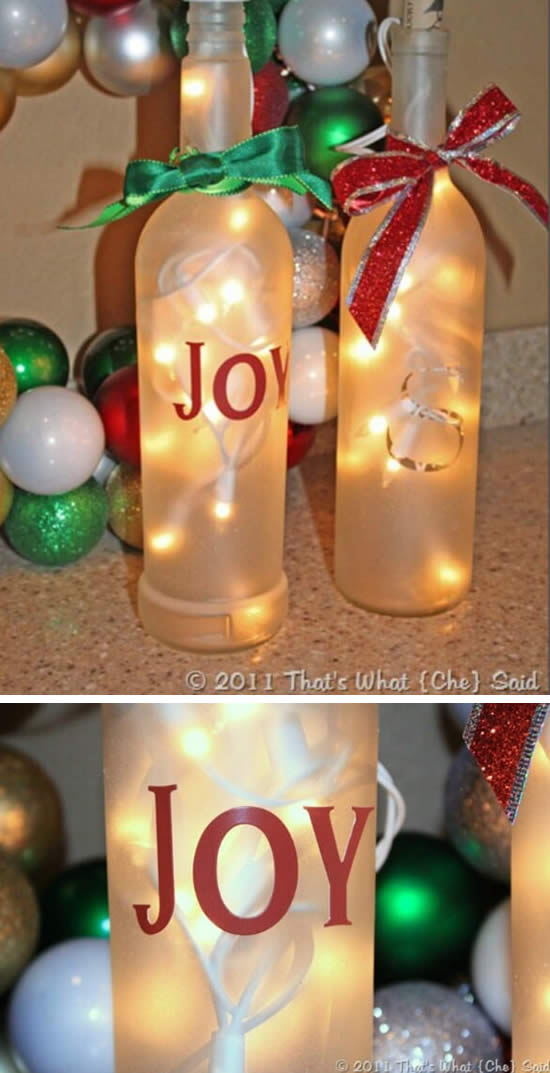 Bouteilles décorées pour Noël