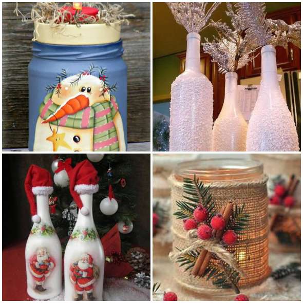 Bocaux et bouteilles décorés pour Noël