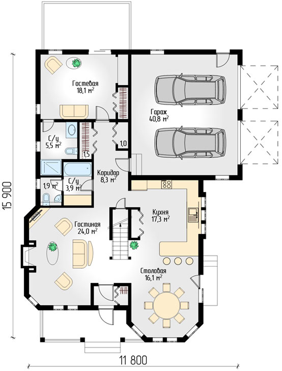 Plan de maison victorienne moderne avec garage