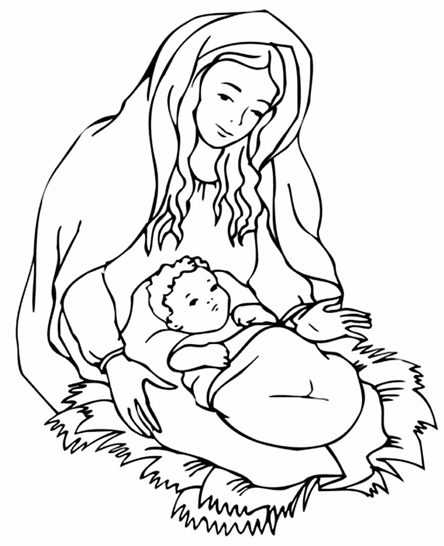Coloriage de Marie et Jésus à imprimer et colorier