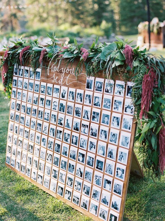 Corde à linge pour les photos de mariage sur planche de bois