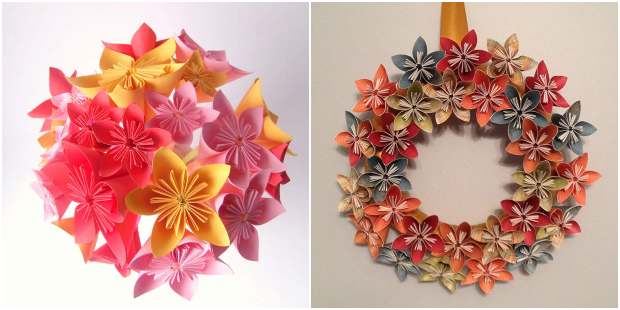 Décoration avec des fleurs en origami