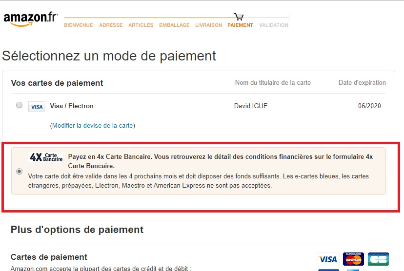 Comment marche le paiement en 4 fois Amazon