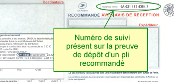 Où se trouve le numéro de suivi d'une lettre ?