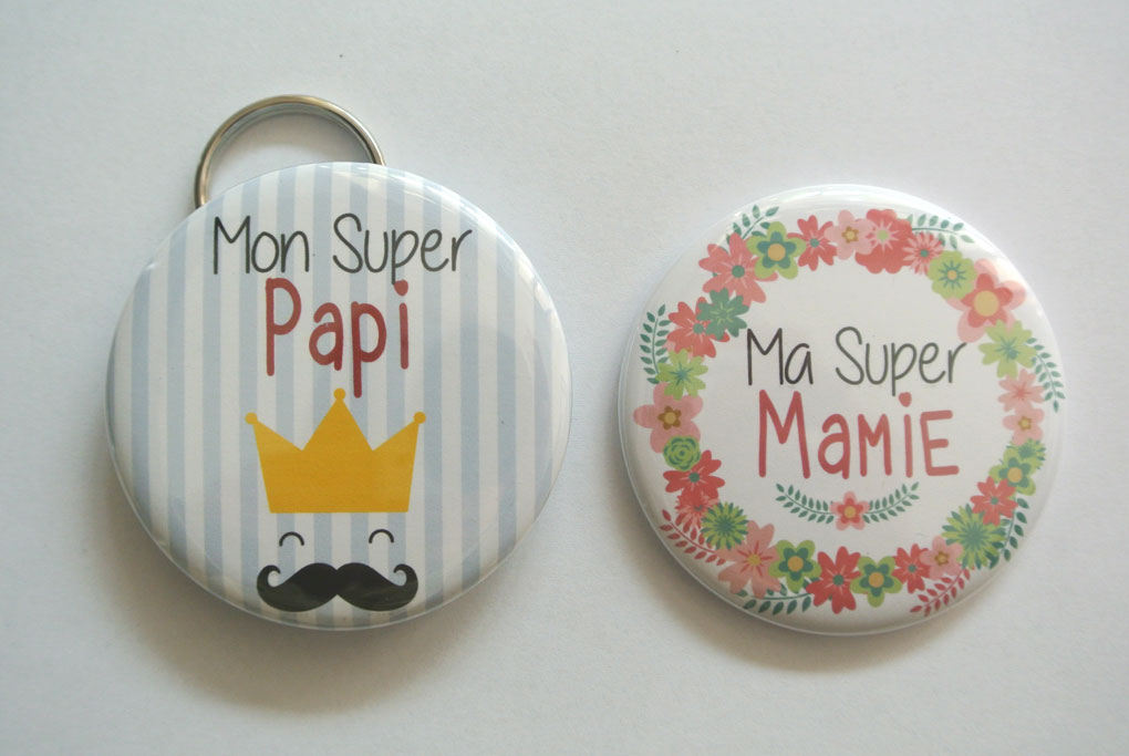 Lot De 2 Soliflores Papy & Mamy - Cadeau Naissance Ou Baptême - Bleu Et Fushia Avec Support Argenté