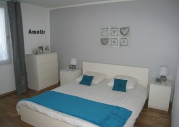 Quel linge de lit avec un mur bleu canard ?