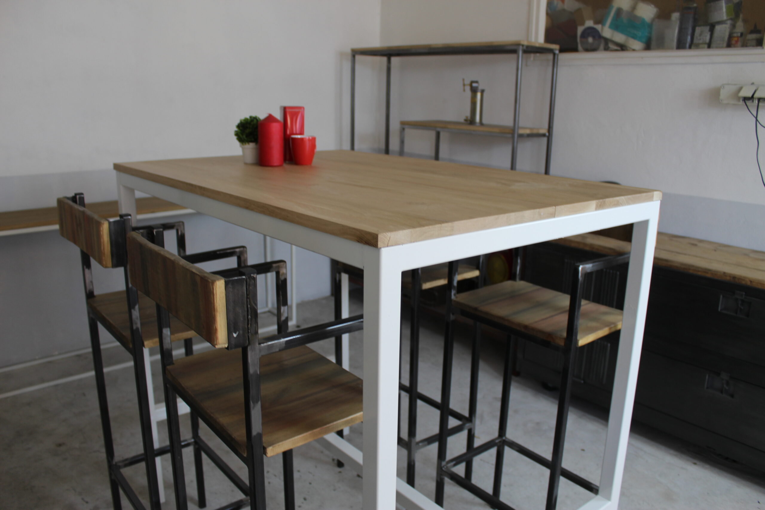 Table De Bar Mange-debout Vicco Repose Avec Deux Tabourets – Anthracite Chêne