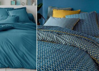Quelle housse de couette avec un mur bleu canard ?