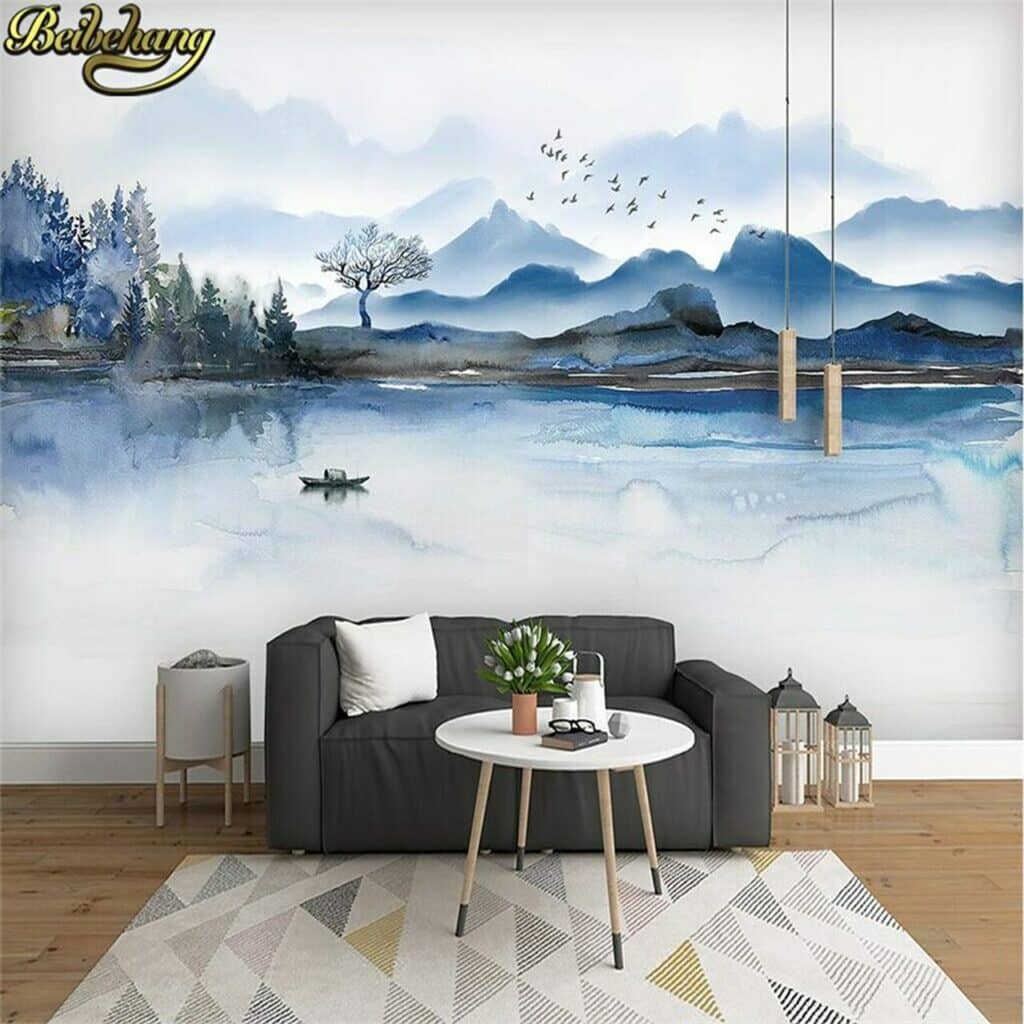 6. Peintures murales d'un lac et d'une forêt