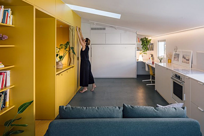 petit appartement design en blanc et jaune gon architects 016
